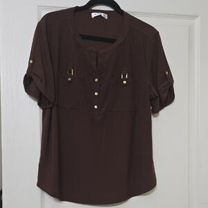 89th & Madison Chocolate Brown Top
